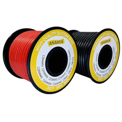 ANAMIA 12 Gauge Stranded Copper Wire 50ft, Flexible 12 AWG Silicone Wire, 200? High Temperature 12AWG Automotive Wire, Primary Electronic Hook Up Wire (25ft Black + 25ft Red Spools)