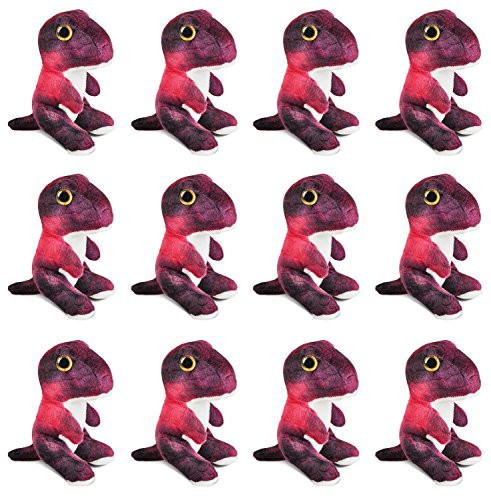 Wildlife Tree 3.5 Inch T-Rex Tyrannosaurus Rex Mini Small Stuffed Animals Bulk Bundle of Dinosaur Toys or Prehistoric Dino Party Favors for Kids Pack of 12