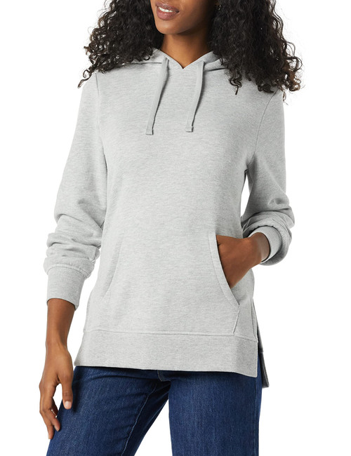 Amazon Essentials Women's French Terry Hooded Tunic Sweatshirt, Grey Heather, XX-Large