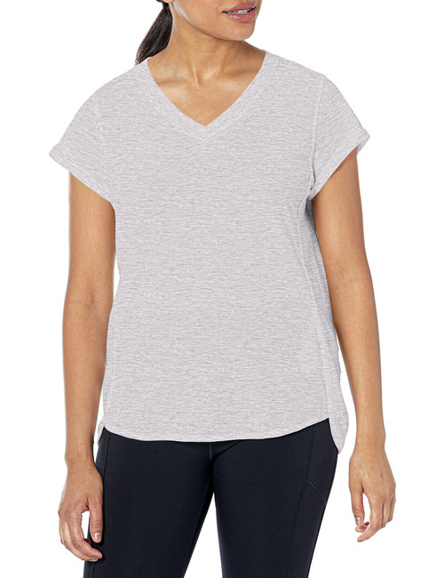 Calvin Klein Performance Women's Rolled Cuff Short Sleeve TEE, Pearl Grey Heather, L
