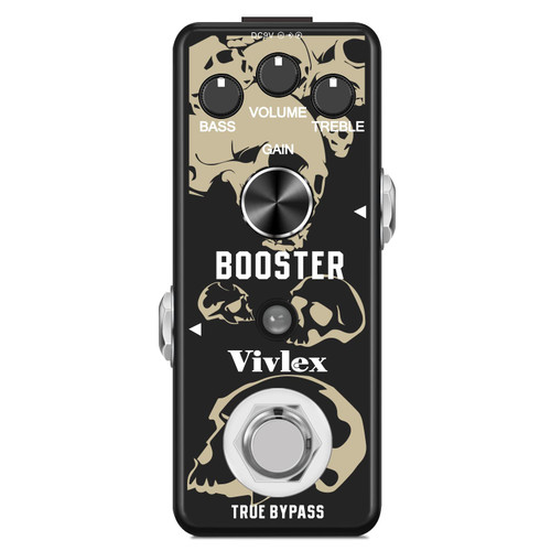Vivlex LEF-318 Boost Guitar Effects Pedal Analog Mini Overdrive Booster Clean Boost Pure Boost Pedal for Electric Guitar and Bass with True Bypass Switch, Full Metal Shell