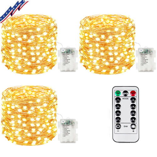 3Pack Each 66Ft 200LED Battery Operated Fairy Lights with Remote, Waterproof Battery Christmas String Lights with Timer, Twinkle Lights for Bedroom Christmas Decorations (Warm White) 3Pack Each 66Ft 200LED Battery Operated Fairy Lights with Remote, Waterproof Battery Christmas String Lights with Timer, Twinkle Lights for Bedroom Christmas Decorations (Warm White)