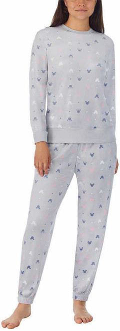 Disney Womens 2 Piece Silky Stretch Fleece Pajama Set (as1, alpha, m, regular, regular, Mickey & Minnie Gray, Medium)