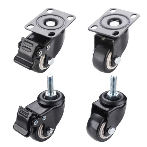 Furniture Caster Rubber Heavy Duty 360 Rotatable 8mm 10mm 50kg 1.5 Inch Screw Plate Swivel Castor Wheels Sofa Trolley 1Pcs (Color : Plate with Brake)