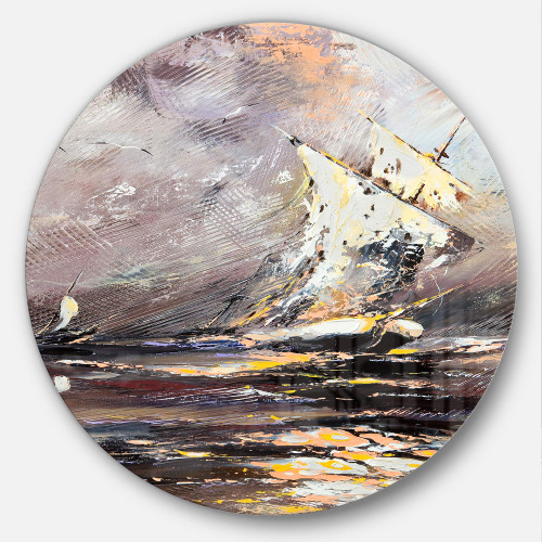 Designart Vessel in Stormy Sea-Seascape Painting Large Disc Metal Wall Art MT7617-C23-Disc of 23 inch, 23'' H x 23'' W x 1'' D 1P Designart Vessel in Stormy Sea-Seascape Painting Large Disc Metal Wall Art MT7617-C23-Disc of 23 inch, 23'' H x 23'' W x 1'' D 1P
