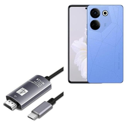 BoxWave Cable Compatible with Tecno Camon 20 Pro 5G - SmartDisplay Cable - USB Type-C to HDMI (6 ft), USB C/HDMI Cable - Jet Black