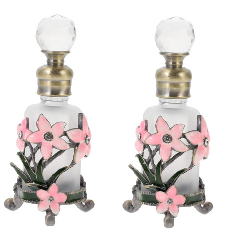 Beavorty 2pcs Perfume Bottle Refillable Cosmetic Dropper Frosted Glass Bottle Perfume Container Bejeweled Perfume Sample Vials for Essential Oil Middle East Decorate Travel Glass Metal