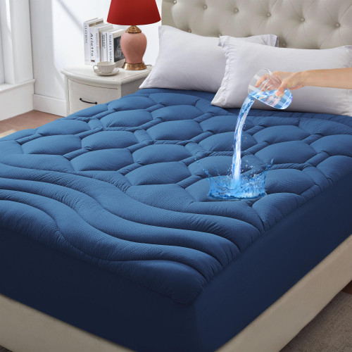 ELVEN HOME Twin Size Waterproof Mattress Pad Soft Breathable Mattress Topper Twin Size Noiseless Urine Proof Mattress Protector Cover Quilted Fitted Cooling Mattress Pad Deep Pocket 8-21", Navy ELVEN HOME Twin Size Waterproof Mattress Pad Soft Breathable Mattress Topper Twin Size Noiseless Urine Proof Mattress Protector Cover Quilted Fitted Cooling Mattress Pad Deep Pocket 8-21", Navy