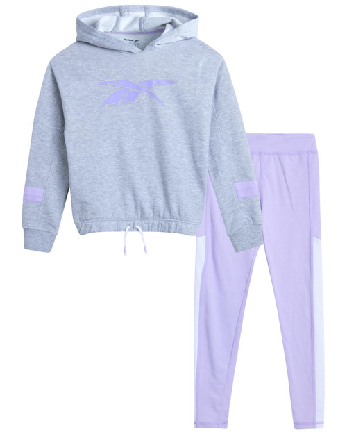 Reebok Girls' Sweatsuit Set - 2 Piece Hoodie Sweatshirt and Leggings - Youth Clothing Set for Girls (7-12), Size 7, Lavender