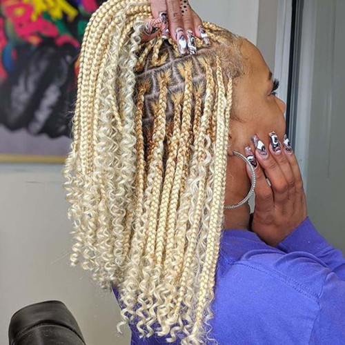Unionbeauty 14 Inch Boho Box Braids Crochet Hair 8 Packs Goddess Box Braids with Curly ends Bohemian Box Braids Crochet Hair for Black Woman Blonde Box Braids Synthetic Braiding Hair Extension 613#