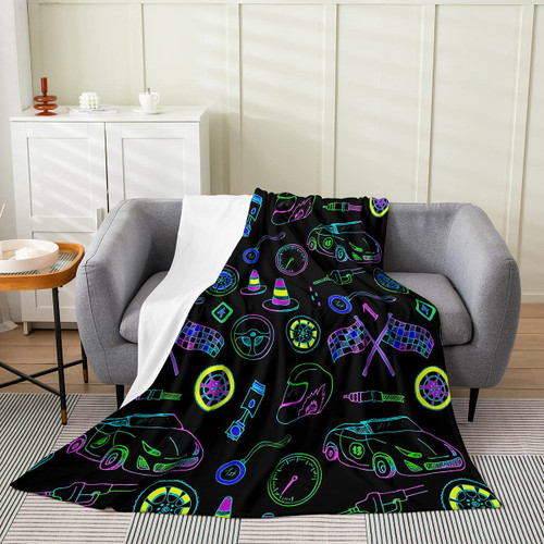 Race car Flannel Fleece Throw Blanket Kids,Speed Sports Car Fuzzy Blanket For Bed Sofa Couch,All Season Racing Car Colorful Bed Blanket Breathable Extreme Sports Plush Blanket Room Decor Throw 50"x60"