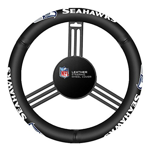 Fremont Die NFL Seattle Seahawks Leather Steering Wheel Cover, One Size, Black