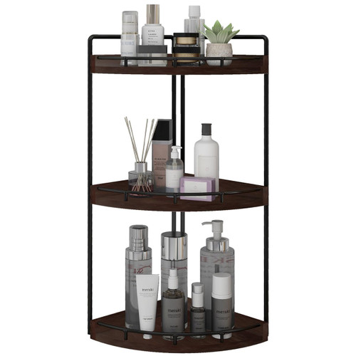 Dorhors 3-Tier Corner Bathroom Organizer Countertop for Storage,Counter Tray and Vanity Organizer,Wood Counter Organizer for Kitchen,Bathroom,Dresser (Walnut)