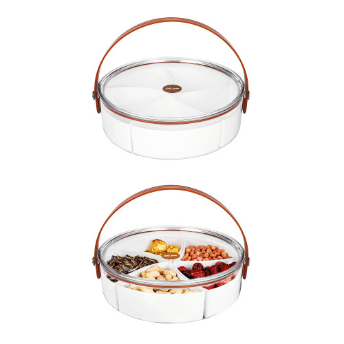 Dingerjar Divided Serving Tray with Lid and Handle - Portable Snack Platters for Parties, Entertaining, Picnic - Clear Organizer for Candy, Fruits, Nuts, Snacks -Snackle Box Charcuterie Container 2pcs