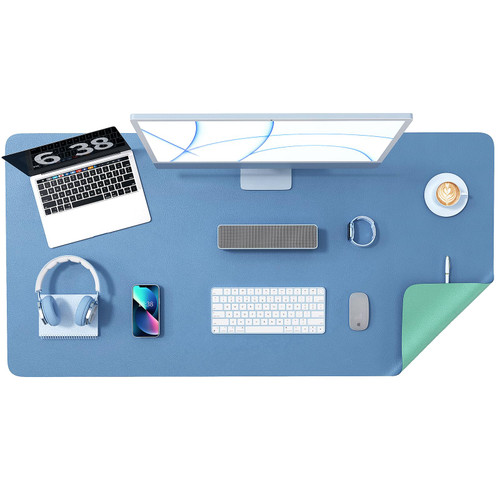 Crenovo Double Side 47.2" x 23.6" Desk Size Desk Pad, Waterproof PU Leather Desk Protector, Dual Side Desk Mat for Desktop, Desk Pad for Keyboard and Mouse, Office and Home, Blue x Green