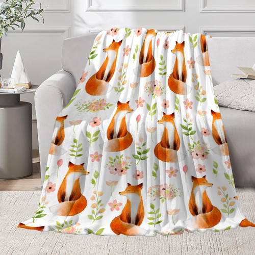 Yukisbea Fox Blanket for Girls Boys - Fox Decor for Fox Lover - Fox Print Throw Blanket for Couch/Bed Sofa/Living Room - Gift Ideas for Foxes Lover - Floral Fox Throw Blanket,40"x50"-Kids/Throw Size Yukisbea Fox Blanket for Girls Boys - Fox Decor for Fox Lover - Fox Print Throw Blanket for Couch/Bed Sofa/Living Room - Gift Ideas for Foxes Lover - Floral Fox Throw Blanket,40"x50"-Kids/Throw Size