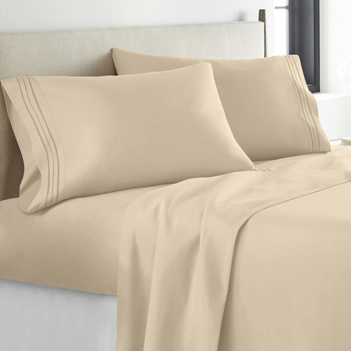 YIYEA King Size Sheets Set - Hotel Luxury 1800 Thread Count Brushed Microfiber Bed Sheets for King Size Bed - Extra Soft, Deep Pocket, Shrinkage and Fade Resistant - 4 Piece Set (King, Cream)
