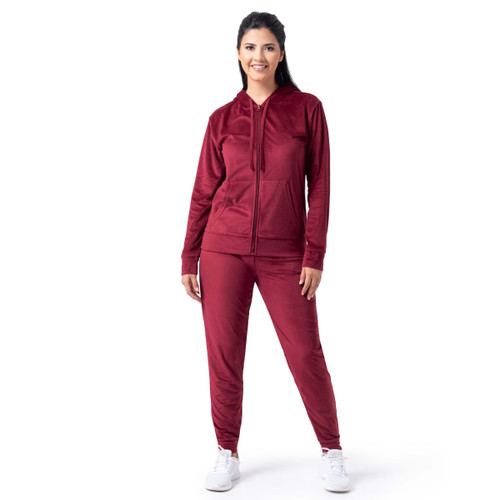 Wright's Women's Velour Tracksuit 2 Piece Zip Up Hoodie and Jogger, Red, Small