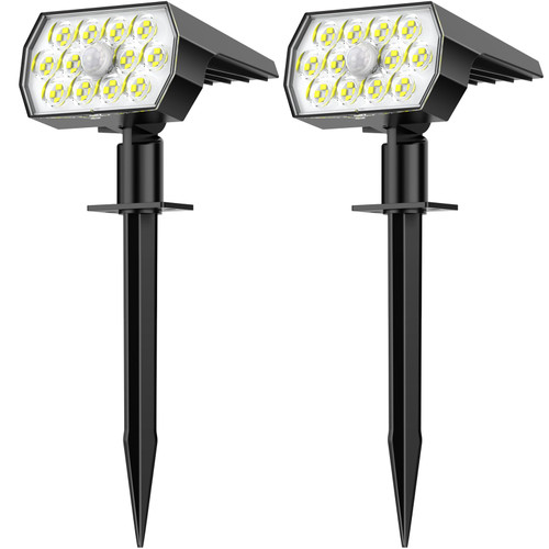 WENATY Solar Lights Outdoor Motion Sensor, [2 Pack/3 Modes/48 LEDs] IP65 Waterproof Landscape Spot Lights for Outside, 2-in-1 Solar Powered Spotlights for Yard Garden Pathway Driveway (Cool White)