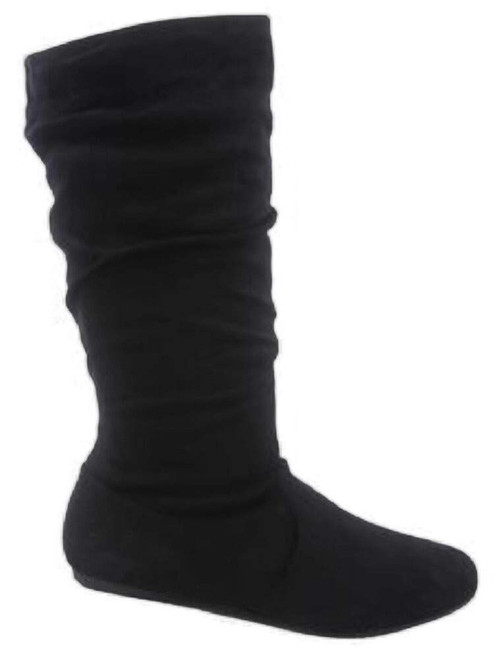 Wells Collection Womens Wonda Boots Soft Slouchy Flat to Low Heel Under Knee High, Black-23, 6