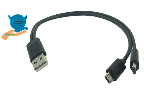 LEMENG 8 Inch USB 2.0 Type A Male to Dual Micro USB Male Splitter Y Data Charge Connector Adapter Cable(Black)
