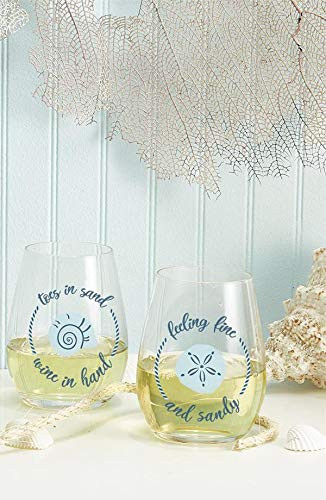Twos Company Shell We Drink? Set of 2 Stemless Wine Glasses in Gift Box