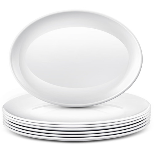 Tioncy 6 Pack Melamine Large Serving Platter Oval Serving Plates White Serving Dishes Tray for Entertaining Party Melamine Safe Platter for Restaurant Serving Fish Steak Food Decorative (14'')