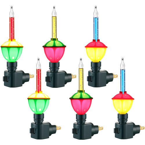 Sumind 6 Packs Traditional Christmas Bubble Lights, Vintage Bubble Night Lights with Christmas Green Swivel Plug in Base, Multicolor Fluid Christmas Lights with E12 Candelabra Bases