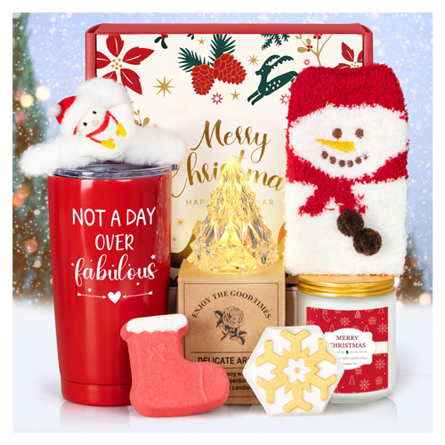 Christmas Gifts, 8pcs Christmas Gift Baskets for Women, 2023 Unique Christmas Gift Sets Xmas Presents Ideas Box with Tumbler for Her Mom Coworkers Best Friend Wife Daughter Sister(#sunshine3)