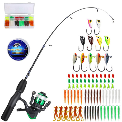 Sougayilang Ice Fishing Combos, Sensitive Ice Spinning Reel and Fishing Rod Combo with Ice Jig Lures for Trout, Walleye, Perch, Panfish Bluegill Crappie(26'' Medium)