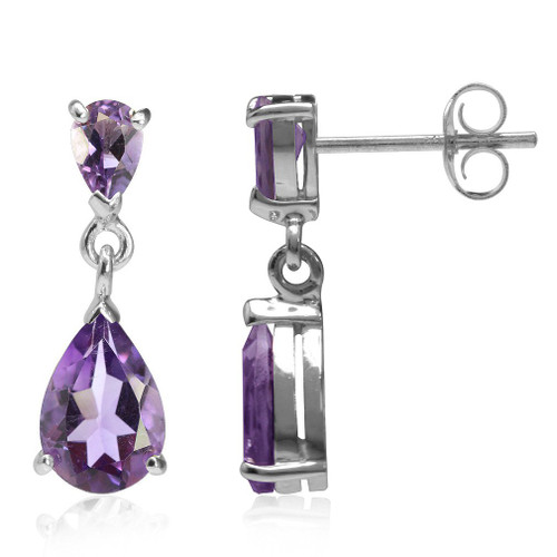Silvershake 4.38ct. Natural Pear Shape Amethyst White Gold Plated 925 Sterling Silver Drop Dangle Earrings Silvershake 4.38ct. Natural Pear Shape Amethyst White Gold Plated 925 Sterling Silver Drop Dangle Earrings