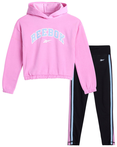 Reebok Girls' Sweatsuit Set - 2 Piece Hoodie Sweatshirt and Leggings - Youth Clothing Set for Girls (7-12), Size 7, Mauve