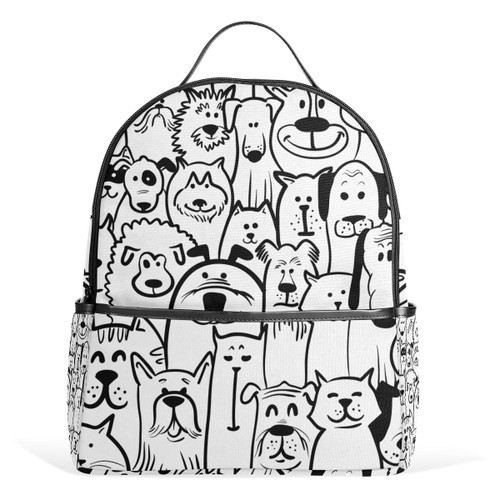 Pfrewn Black White Dogs Cats Backpack Bookbags Daypack Kids Girls Boys Funny Animal Backpacks Laptop Bags School Purse Travel Sports Water Resistant Men Women