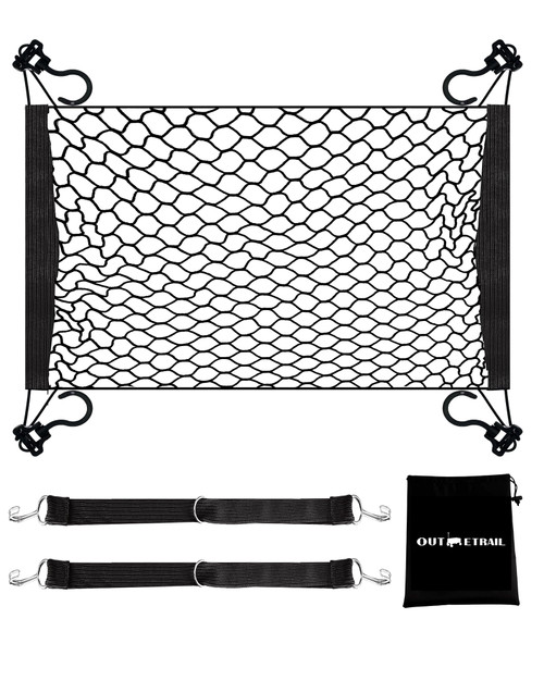 Cargo Net for Utility Folding Wagon,Cargo Net with Hooks for Garden Carts, Folding Trolley carts, Beach Carts, Folding Utility Carts 31'' X 30'' with 2 Pieces of 39'' Flat Bungee Cords Black