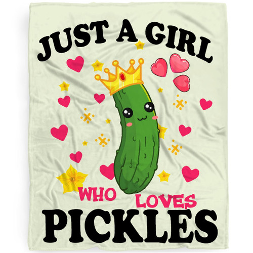 Pickles Blanket Gift for Girls Women, Just A Girl Who Loves Pickle Gifts for Pickle Lovers Cucumber Throw Blanket for Kids50x40Inch Soft Lightweight Flannel Fleece Food Green Blankets for Sofa Bed