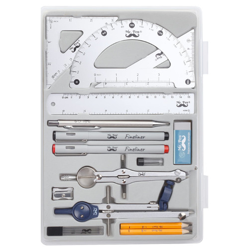 Mr. Pen- Professional Geometry Set, 15 pcs, Geometry Kit for Artists and Students, Geometry Set, Metal Rulers and Compasses, Drawing Tools, Drafting Supplies, Drafting Set, Christmas Gifts