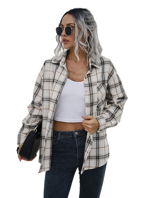 MakeMeChic Women's Plaid Shacket Jacket Coat Flannel Button Down Shirt Multicolored #1 M