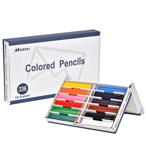 Madisi Colored Pencils Bulk - Pre-Sharpened - 12 Assorted Colors - 336 Bulk pack Madisi Colored Pencils Bulk - Pre-Sharpened - 12 Assorted Colors - 336 Bulk pack