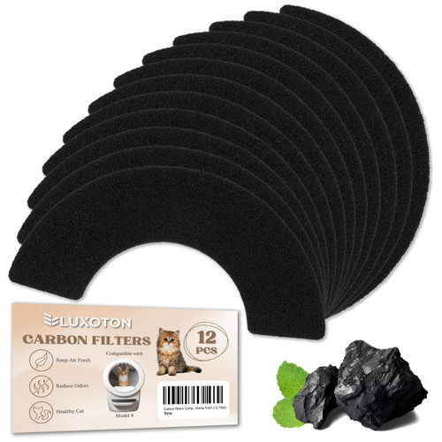 LUXOTON 12 Pack Carbon Filters Compatible with Litter-Robot 4 - Activated Carbon Filters for Litter Box, Charcoal Filters for Cat Litter Box, Durable to Trap & Absorbing Odor, Keep Home Fresh