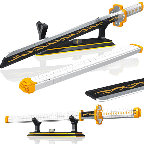 Demon Slayer Swords Compatible with Lego: 39in Zenitsu Sword Building Block Set with Scabbard and Stand Katana - Cosplay Anime Samurai Sword Demon Slayer Gift for Boy Kids 8+ (956 Pieces)