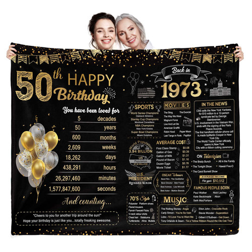 50th Birthday Gifts for Women Men, 50th Birthday Gift Idea, 1973 Birthday Decoration for Women, Turning 50 Years Old Throw Blanket 50" X 60", Gift for 50th Birthday Woman, 1973 Birthday Gift for Women 50th Birthday Gifts for Women Men, 50th Birthday Gift Idea, 1973 Birthday Decoration for Women, Turning 50 Years Old Throw Blanket 50" X 60", Gift for 50th Birthday Woman, 1973 Birthday Gift for Women