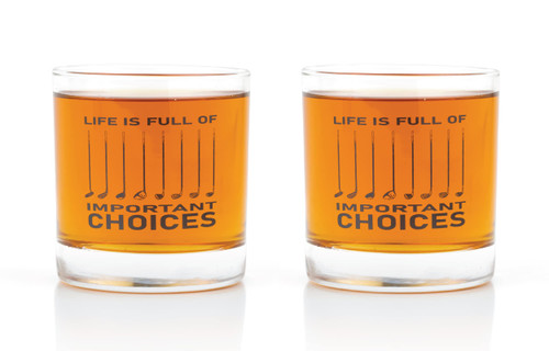 JEM GLASS Life is Full of Important Choices - Golf Whiskey Glasses - Set of 2 - Dishwasher Safe Print - Funny Golf Presents for Men, Women, Dad, Mom, Husband, Wife, Him, and Her