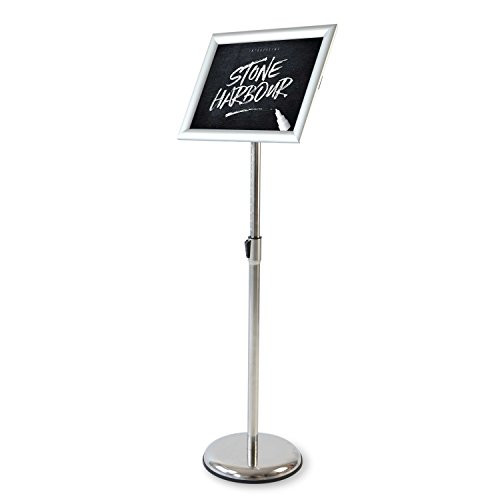 Klvied Heavy Duty Pedestal Poster Sign Stand, Adjustable Aluminum Snap Open Frame for 8.5" x 11" Graphics, Silver, Both Vertical and Horizontal View