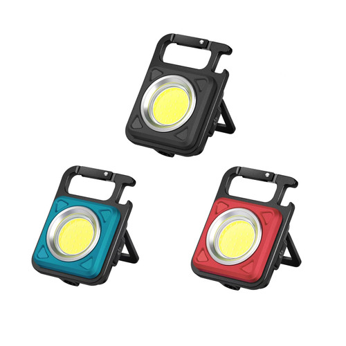 COB LED Keychain Flashlight, 1000 lumens Rechargeable Waterproof Work Light, Mini 4 Light Mode Pocket Light, Handy Flashlight as Bottle Opener and Magnetic Base, Hiking, Camping ?3Pack?