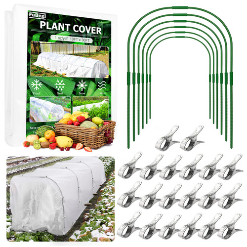 Garden Hoops Plant Cover Freeze Protection Kit for Winter, Stainless Steel Greenhouse Hoops Tunnel for Raised Beds Floating Row Cover, Fabric Frost Cloth Plant Blanket Snow Protection for Outdoor Cold