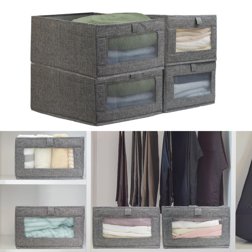 Fordonral 4 Pack Closet Organizers and Storage Bins, Storage Containers for Organizing Clothing, Jeans, Toys, Books, Shelves, Wardrobe - Closet Organizer, Large Storage Boxes Baskets with Window Fordonral 4 Pack Closet Organizers and Storage Bins, Storage Containers for Organizing Clothing, Jeans, Toys, Books, Shelves, Wardrobe - Closet Organizer, Large Storage Boxes Baskets with Window