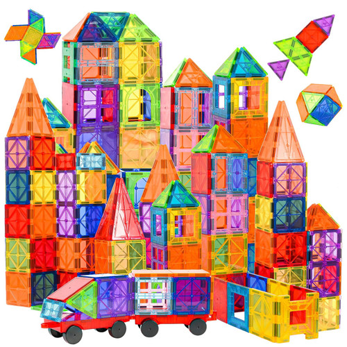 EXeros 88 PCS Magnetic Tiles Kids Building Blocks, 3D Magnet Tile Set Construction Playboards, Learning Educational STEM Toys for Kids, Gifts for Toddlers 3 4 5 6 7 8 9 10 + Year Old