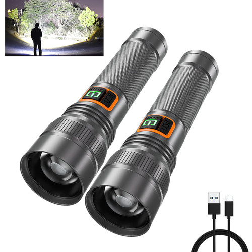 ELfcat Rechargeable Flashlights 200000 High Lumens, Powerful LED Flash Light with 3 Modes, Super Bright & IPX45 Waterproof Torch for Camping, Emergencies (2 Pack) ELfcat Rechargeable Flashlights 200000 High Lumens, Powerful LED Flash Light with 3 Modes, Super Bright & IPX45 Waterproof Torch for Camping, Emergencies (2 Pack)