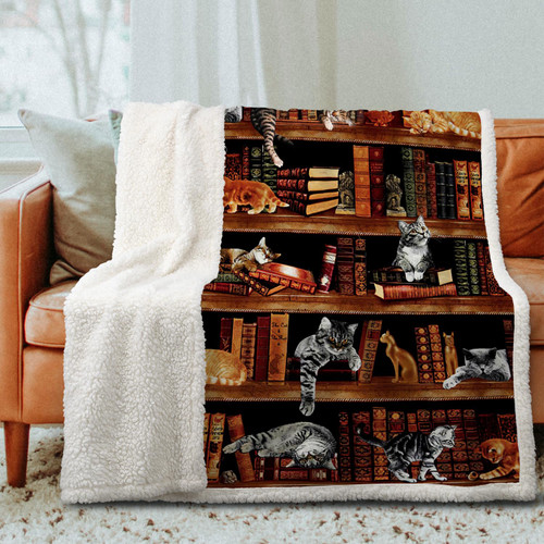 Dropshipful Bookshelf Cat Throw Blanket 50"x60" Plush Fluffy Sherpa Fleece Blanket Soft Throws for Sofa, Couch and Bed Dropshipful Bookshelf Cat Throw Blanket 50"x60" Plush Fluffy Sherpa Fleece Blanket Soft Throws for Sofa, Couch and Bed