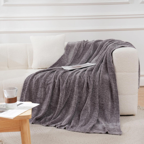 DERPAFU Chenille Knit Throw Blanket for Couch, 50"x60" Versatile Decorative Soft Warm & Cozy Woven Knitted Chenille Blanket for Bed Sofa Chair (Grey)